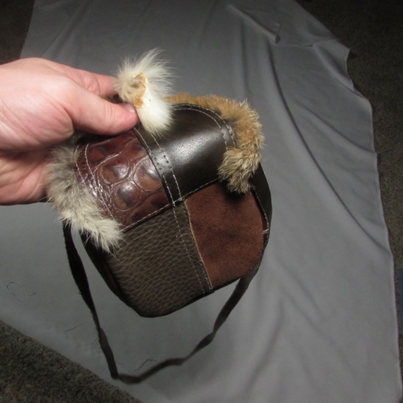 Leather Patch work Purse w/ Rabbit Fur - Picture 8 of 8